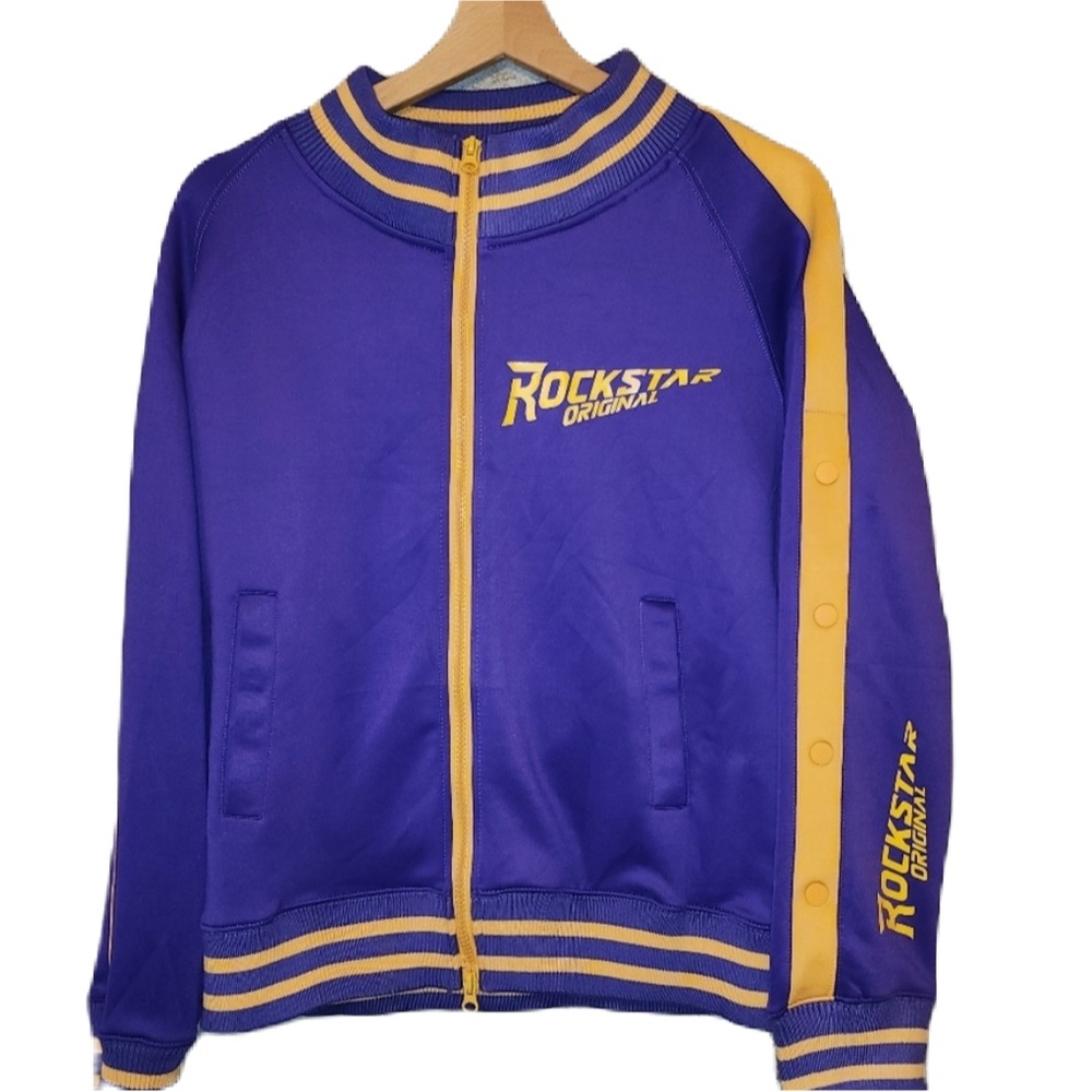 Rockstar Original Jacket size Small women’s purple and yellow cold shoulder